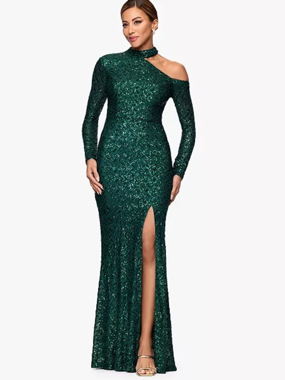 Xscape Women's Long-Sleeve Sequined Long Dress. Size 12 Women #489